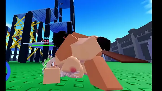 Having fun with a cute blonde girl on roblox