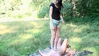 Human trampling mat for picnic by Foot Girls
