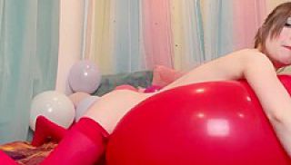 Looner Girl Humps And Pops Balloons On Top Of A Big Red Balloon