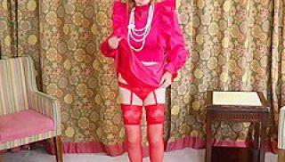 Busty Hot Granny Mariaold - Lady In Red Teasing In Red Stockings And High Heels Shoes With Lady Red