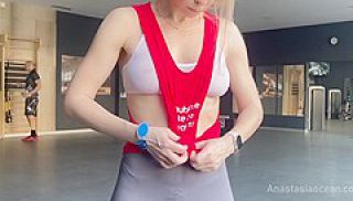 Woman In Transperent Bra In Gym Does Excersises In Public. You Can With Anastasia Ocean