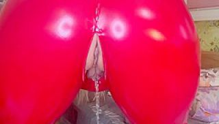 Workout And Pissing In Red Latex Catsuit
