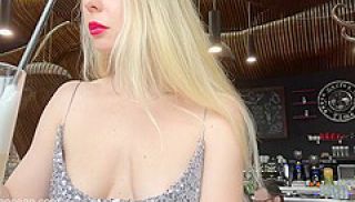 Anastasia Ocean In Elegant Blonde Flashing Her Nipples In Cafe. Public Downblouse