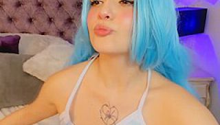 Blue Haired Fucks Her Pink Pussy In Her Bedroom