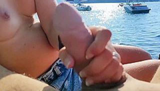 French Milf Handjob Amateur On Nude Beach Public In Greece To Stranger With Cumshot With Bigger Cock
