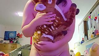 Baby Doll - Cute Pudgy Letting Her Plush Toy Deer Soak In Her Sexy Scents And Wetness