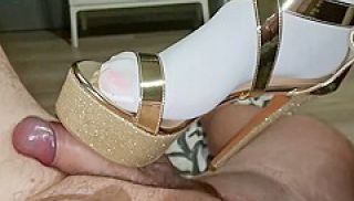 Shoejob With New Glitter Gold Platform Milk Colored Tights