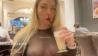 Public - Naked Boobs In A Cafe. A Liberated Hot Girl In A Public Ca With Anastasia Ocean