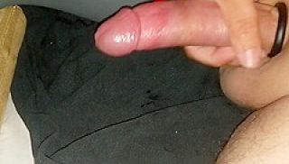 Clean shaven uncut cock fucks toy and cums