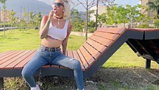 Sloppy Agata In A Public Park In Medellin - Wet T-shirt Show At The End