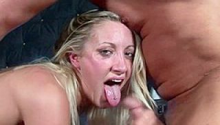 Blonde Slut Sucking And Spitting On His Cock